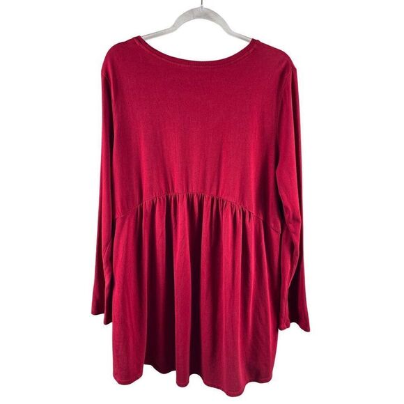 J. Jill Pure Jill Shirred Back V-Neck Long Sleeved Tunic XL Red Modal Blend FLAW - Picture 2 of 7